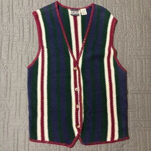 VtG 90s County Seat Sweater Vest Striped Cardigan Grandpa Grunge Y2K